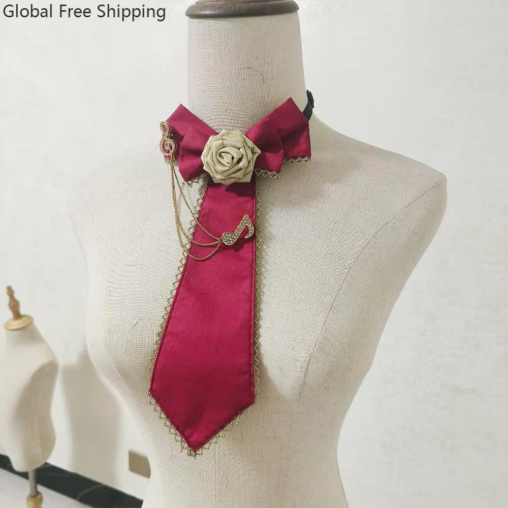 Cravate gothique lolita, cravate à rose, croix médiévale, accessoires de cosplay gothique, style punk pour femmes, col détachable, accessoire d'uniforme JK