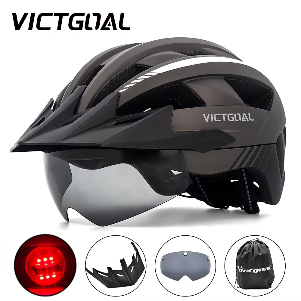 Casque de vélo avec feu arrière LED et pare-soleil pour homme et femme