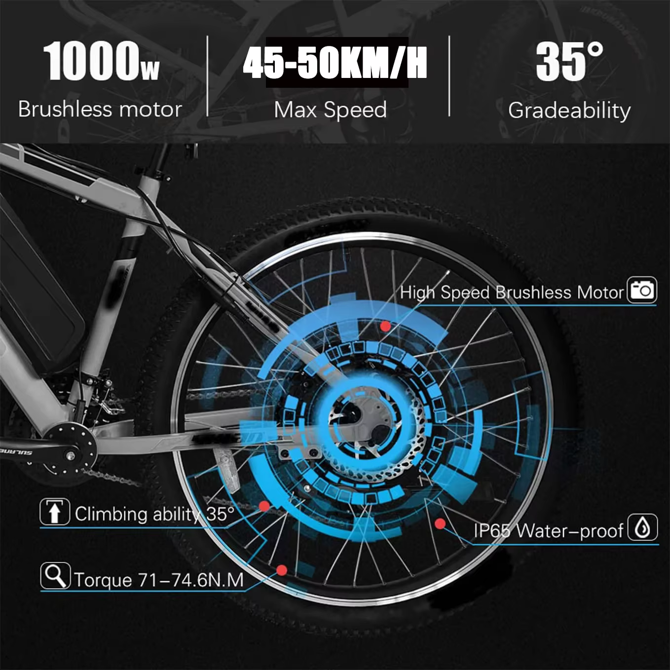 Gros pneu moyeu moteur roue 48V 1000W 4.0 "26in 20 pouces avant arrière frein à disque pilote Kit de Conversion