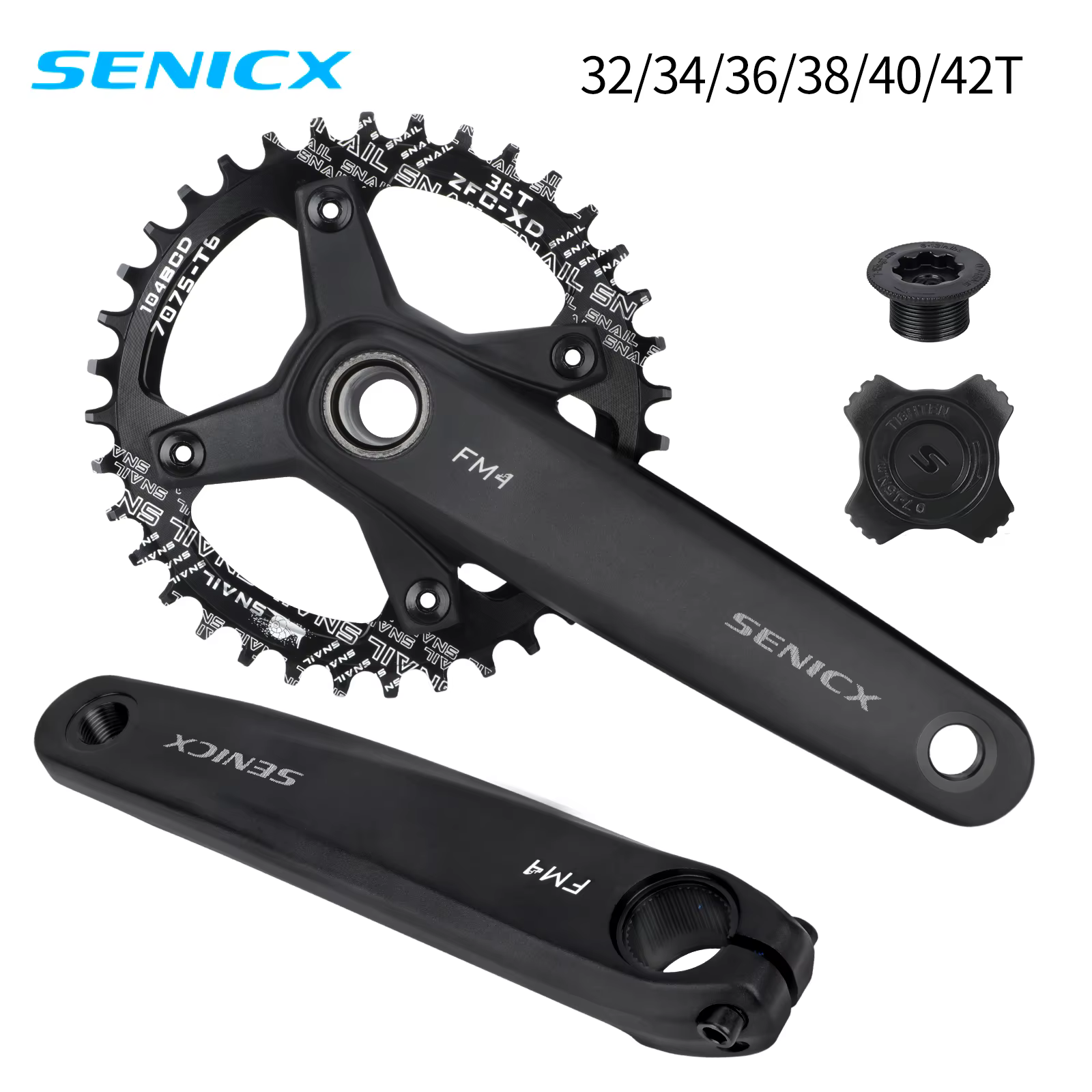 SENICX pédalier de vélo 170mm 104BCD chaîne unique 32T/34T/36T/38T/40T/42T 8/9/10/11/12 vitesses manivelle creuse