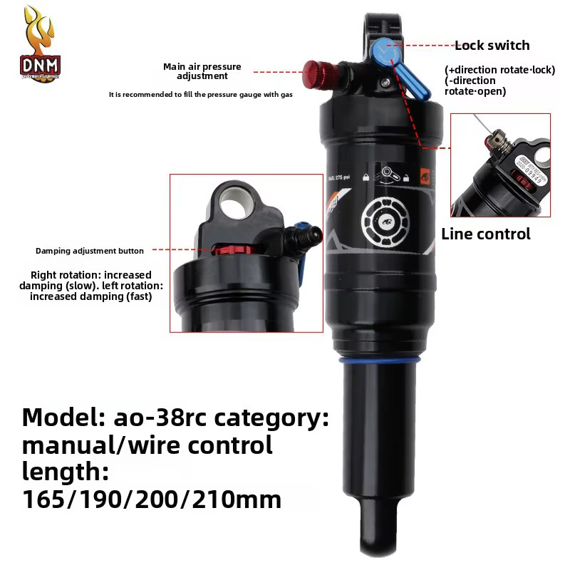 VTT tout-suspendu DNM AO-38RC avec suspension pneumatique XC 165 190 200 210 mm