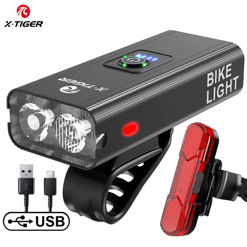 X-TIGER ensemble de feux de vélo feu avant avec feu arrière lampe de poche Rechargeable USB 6 Modes accessoires
