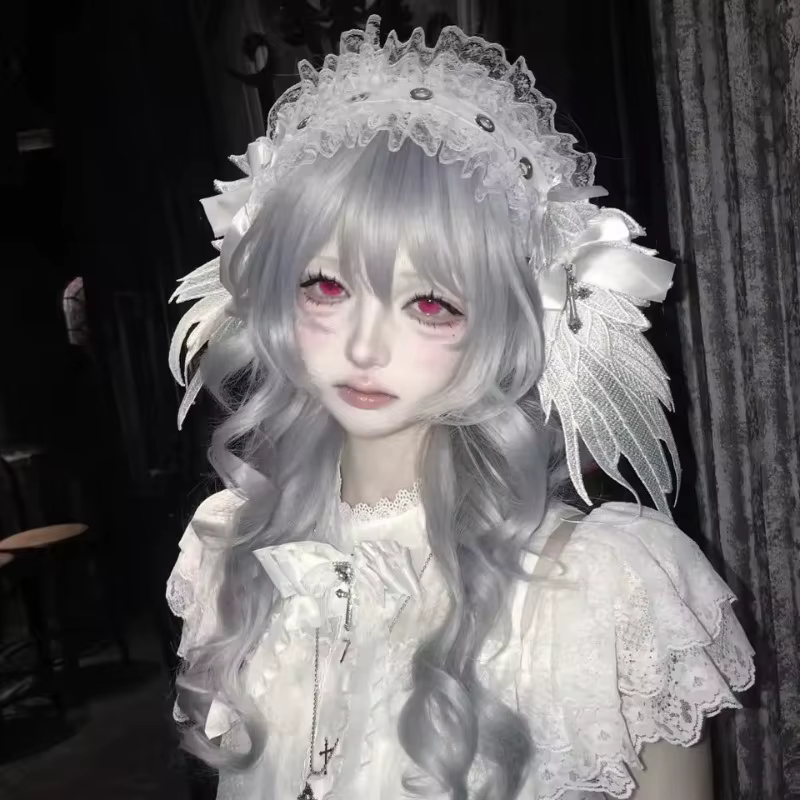 Serre-tête Gothique Lolita, Coiffe Ange Noir, Accessoire Cheveux Y2K, Coiffe Aile en Dentelle, Accessoires Cheveux Subculture pour Cosplay