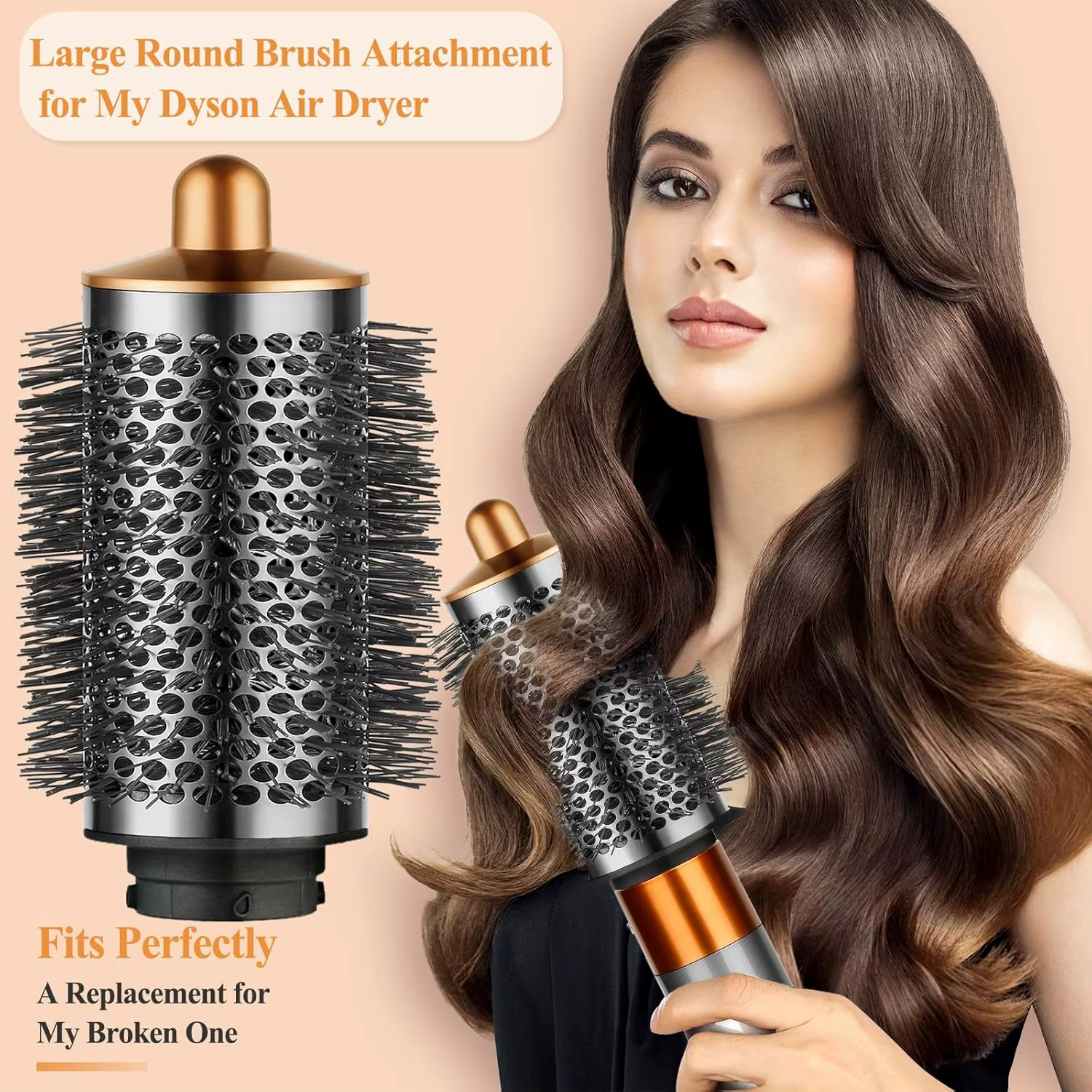 Grande brosse volumisante ronde pour accessoires Dyson Airwrap, Nickel/cuivre, volumateur ovale plus grand pour un style moelleux
