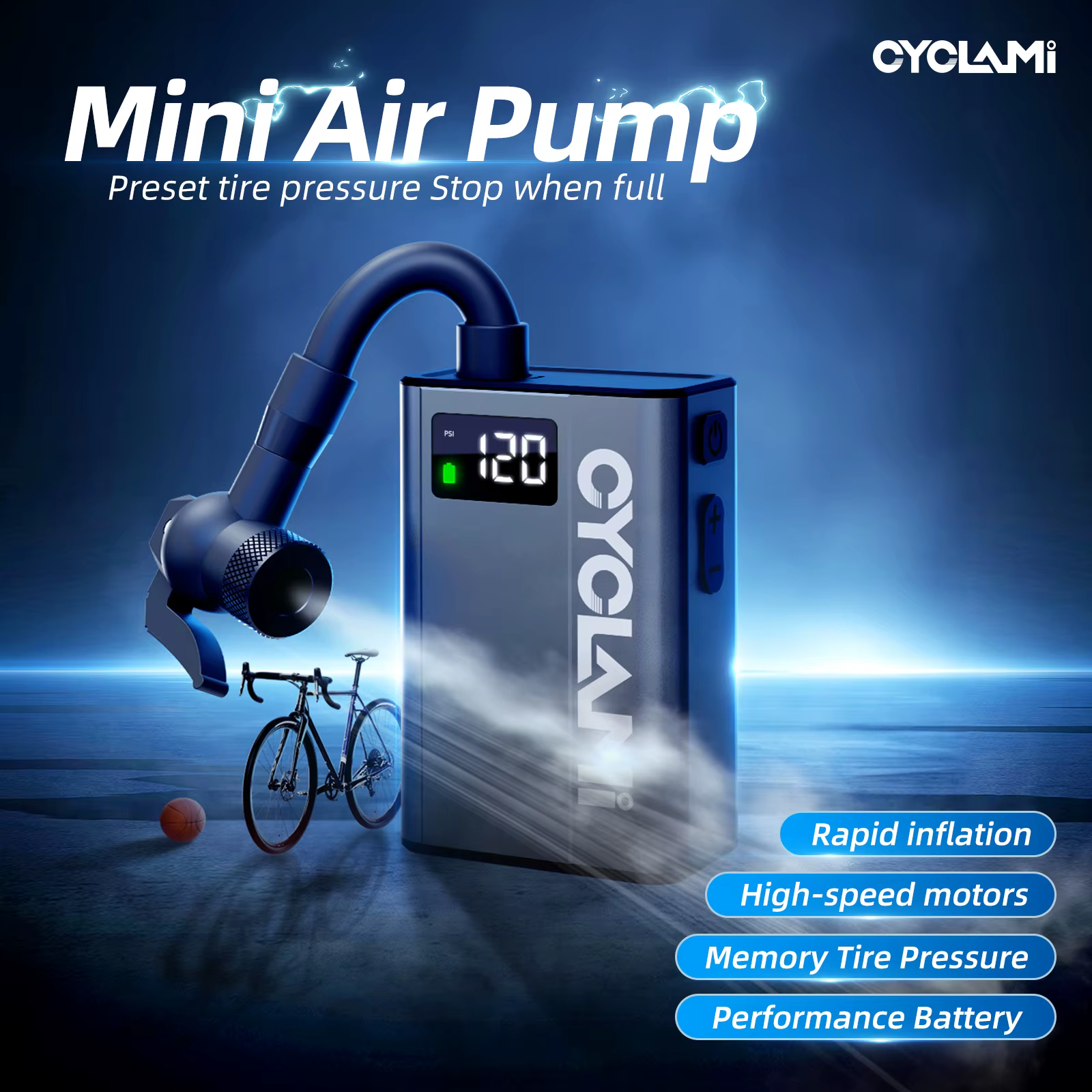 Pompe électrique à Air ultralégère pour vélo CYCLAMI E1