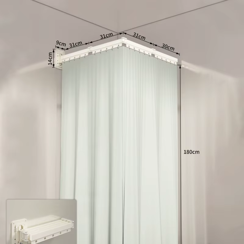Ensemble de rideaux de douche pliables, cloison de douche invisible, séparation sec-humide, polyester imperméable, rétractable