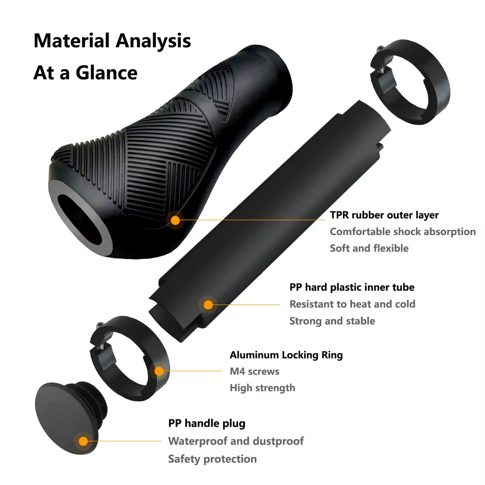 SHIZIWANGRI poignées de vélo en caoutchouc anti-dérapant longue courte VTT antichoc guidon couverture verrouillage sur poignée de cyclisme ergonomique