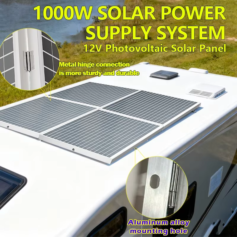 Panneau solaire pliable 1000W avec sortie 12V pour usage domestique