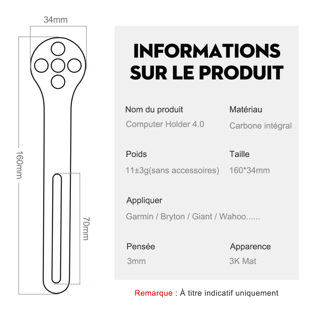 Support d'ordinateur de vélo en carbone