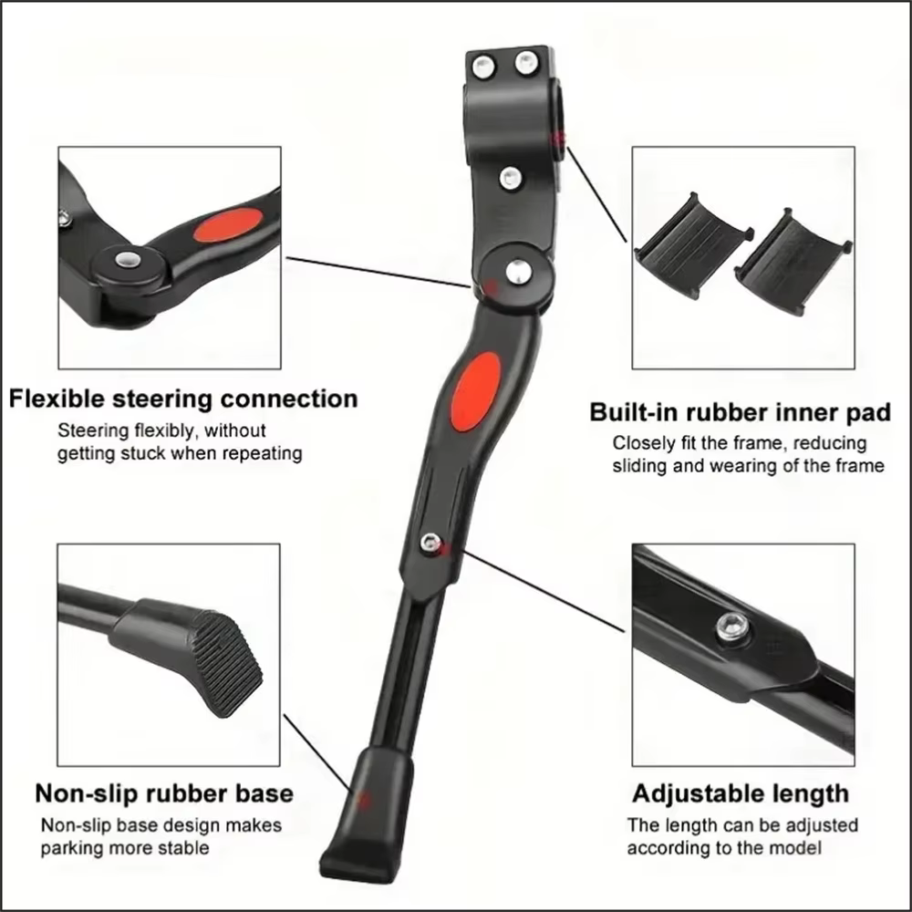 Béquille réglable en aluminium pour VTT et vélo de route