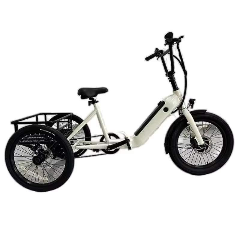 Tricycle de vélo électrique pliable à 3 roues pour adultes hors route avec panier de chargement