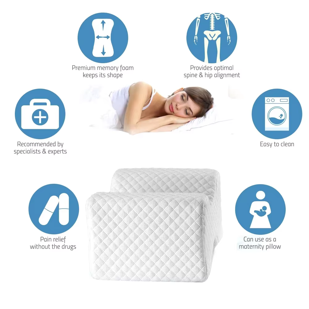 1 oreiller de genou pour dormeurs latéraux - 100% mousse à mémoire de forme - Coussin de contour en forme de cale - Coussin d'entrejambe pour l'alignement de la colonne vertébrale, soulagement des dou