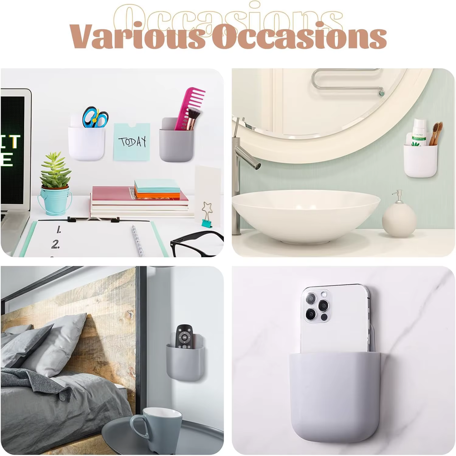 Boîte de rangement murale, support de prise de téléphone portable, support de télécommande, étui organisateur de rangement pour climatiseur TV