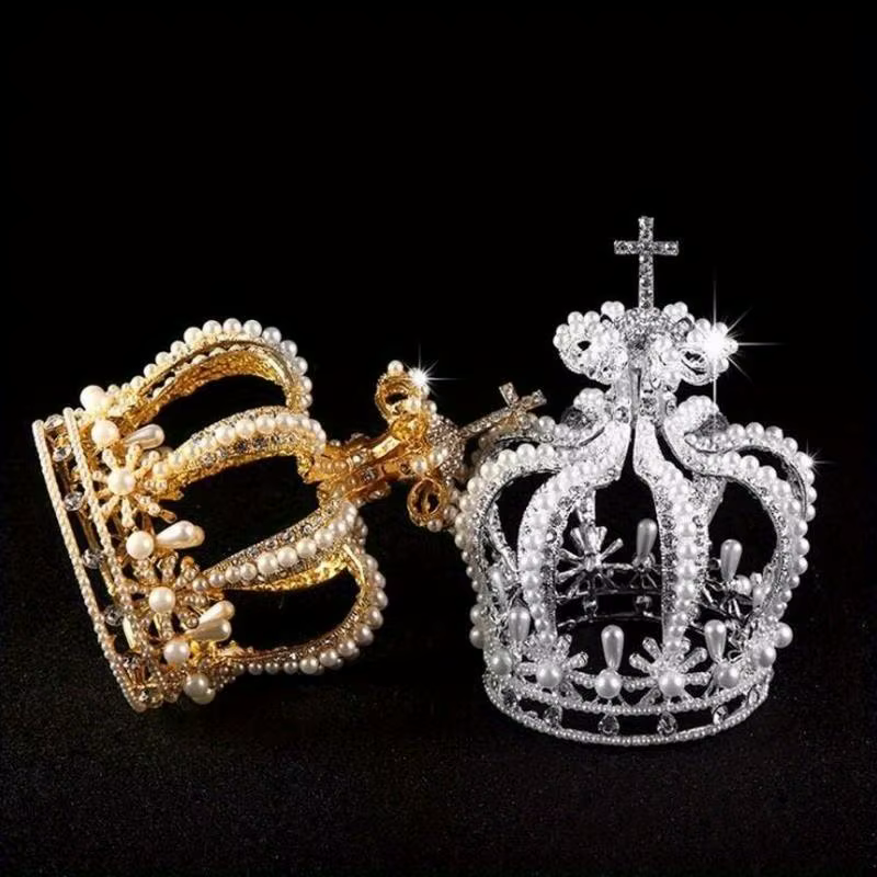 Accessoires de cheveux de mariée : Couronne de mariage en alliage, style baroque croisé, ornée de cristaux et de perles, diadème de mariée