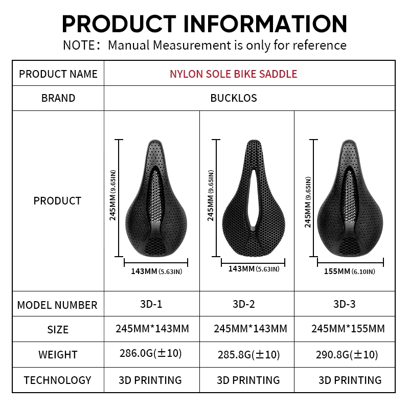 BUCKLOS selle de vélo imprimée en 3D coussin de siège