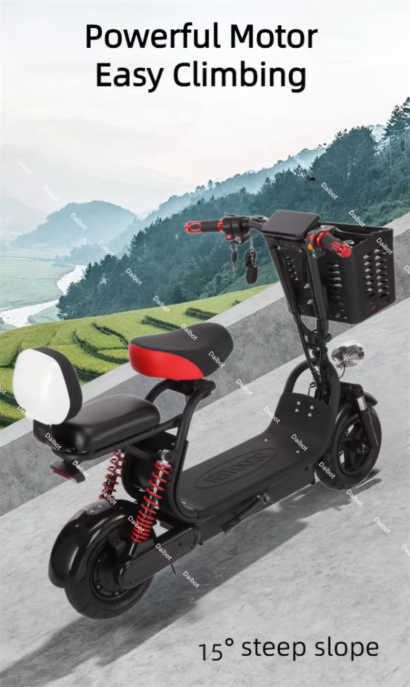 1000W Scooter de mobilité pliant 2 roues petit pour les personnes âgées voyage Double Absorption des chocs 2 places