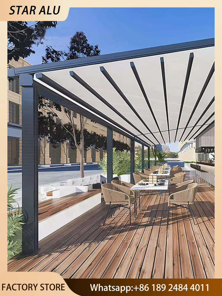 Auvent rétractable électrique motorisé, auvent pliable pour patio, restaurant, balcon, protection solaire imperméable, télécommande, cadre en aluminium