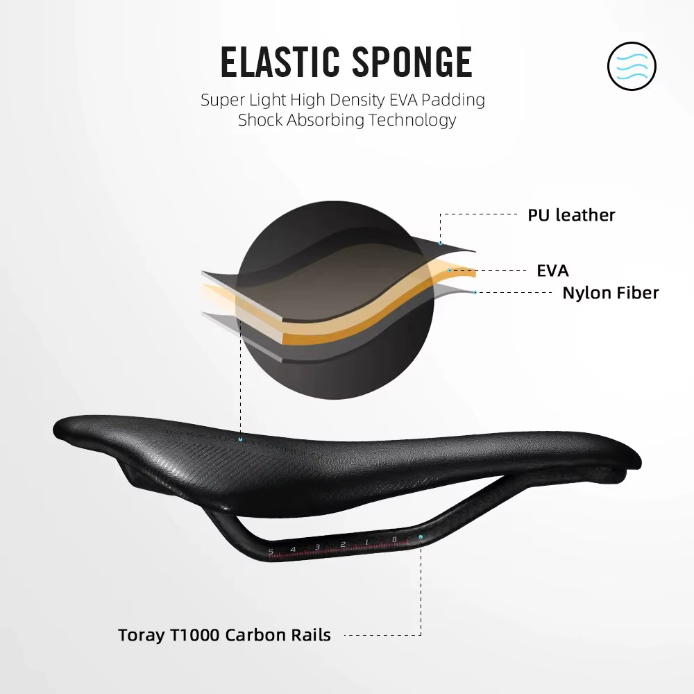 RYET Carbone Selle De Vélo Ultra Léger En Cuir