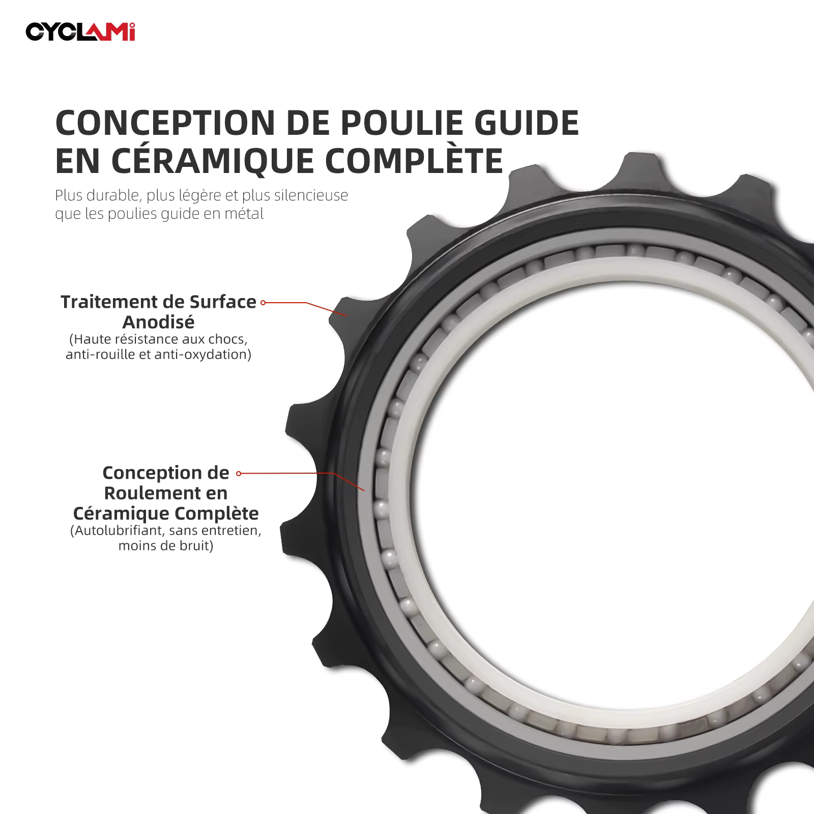 CYCLAMI 18T vélo Jockey roue arrière dérailleur poulie en céramique Guide