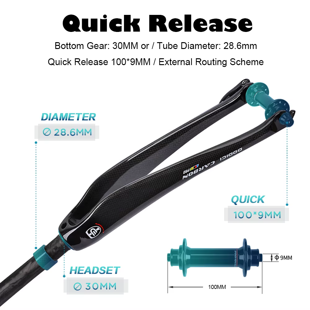DODICI Tube droit 700C 28.6MM fourche à pignon fixe de route en Fiber de carbone