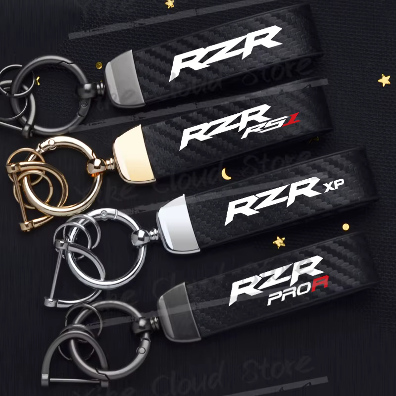 Ultra HD Printed For Polaris RZR RS1 XP PRO R Sport Logo Carbon Fiber Textured Leather Keychain Motorcycle Keychain Accessories