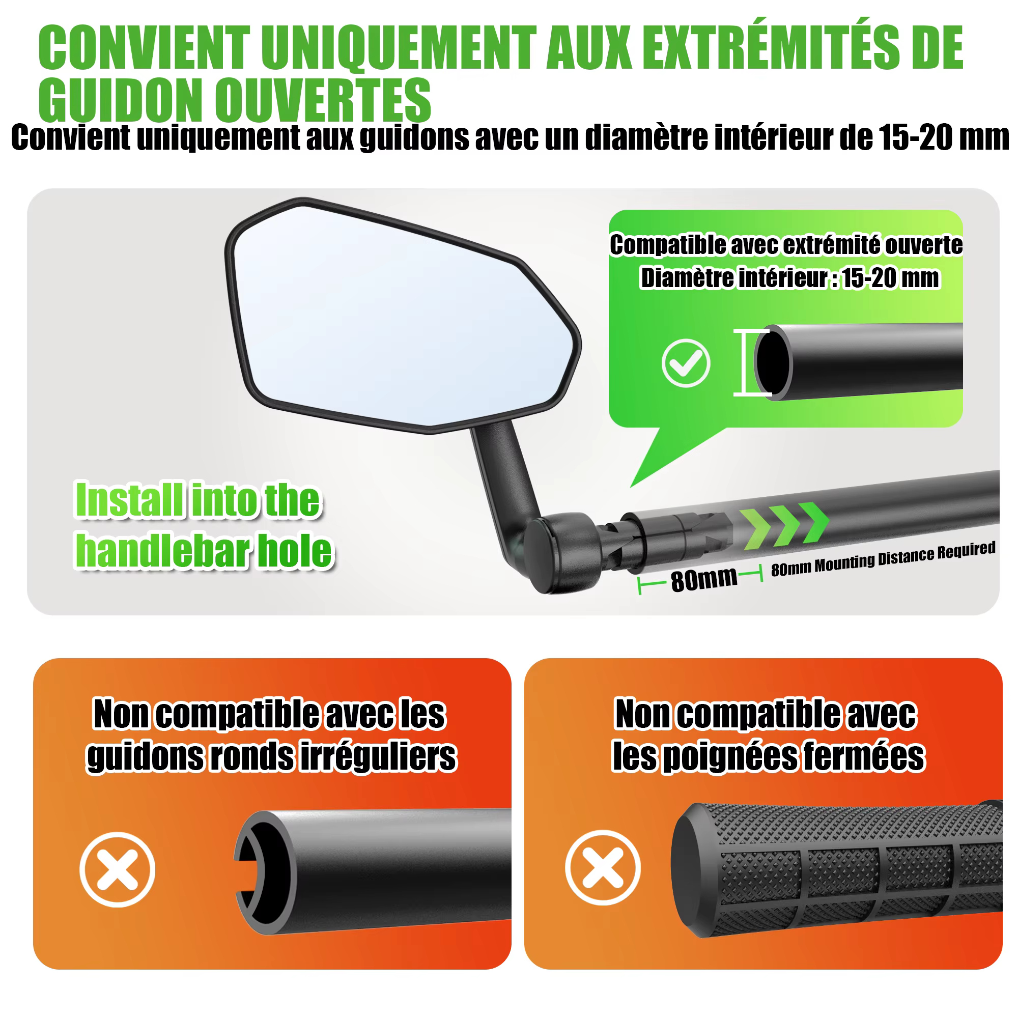Miroir de vélo réglable RBRL 360° anti-vibration