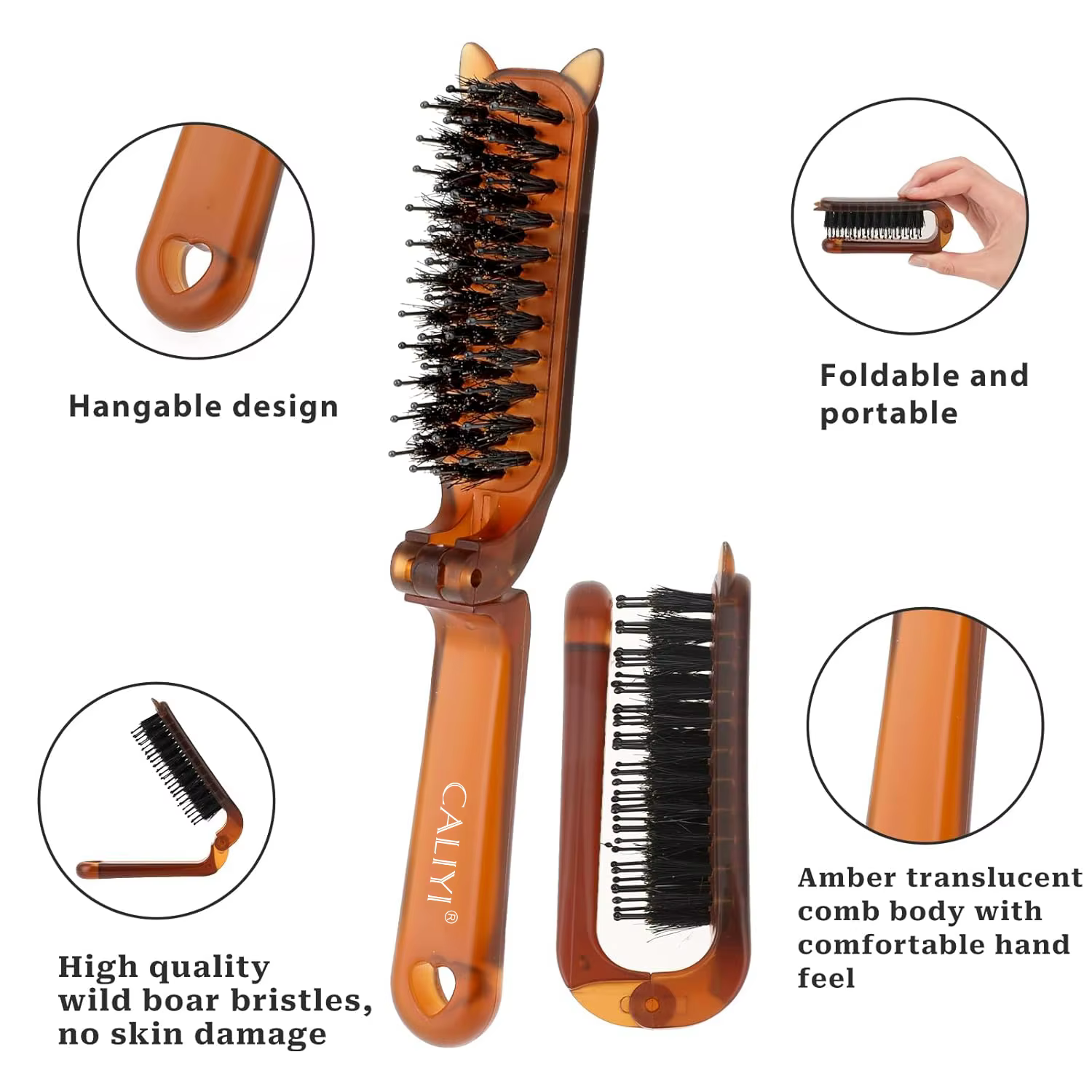 Brosse à cheveux pliante portable, mini peigne de voyage, poils de sanglier, cache les lacunes, lissage des cheveux, outils de coiffage