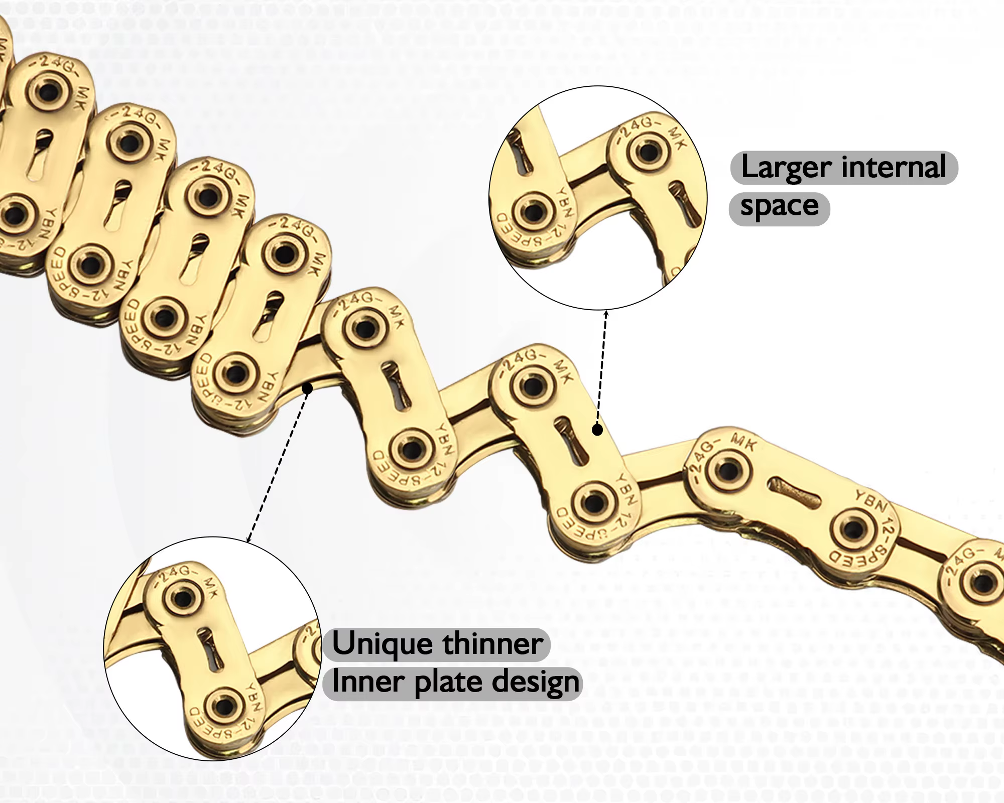 YBN – chaîne de vélo de route ultralégère MK120, 12 vitesses, 126 maillons, huile creuse, revêtement en titane pour Shimano DA Sram rouge