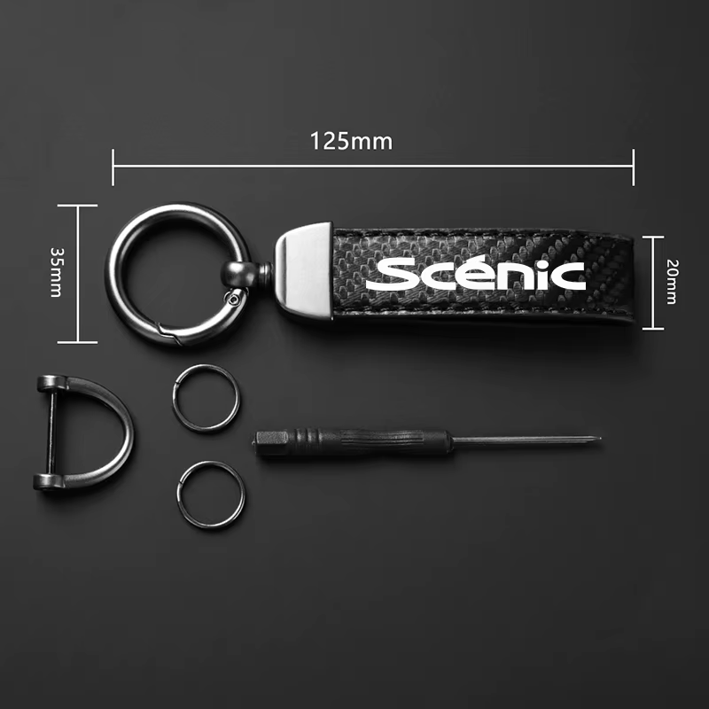 Porte-clés de voiture pour Megane Scenic GT RS, Logo couleur française, widget en métal, accessoires d'ornements en cuir et Fiber de carbone