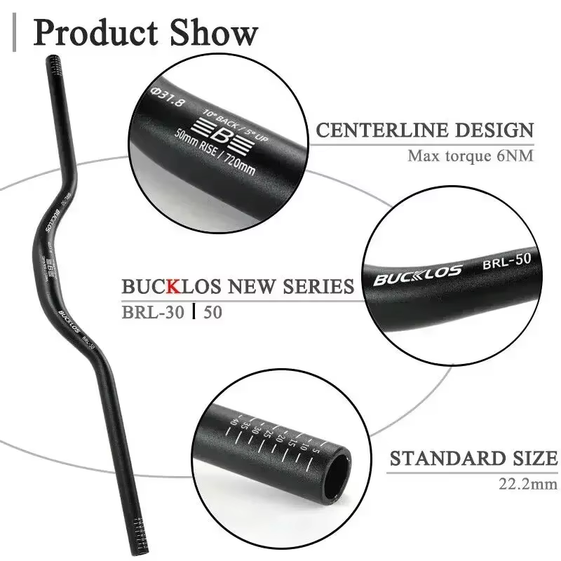 BUCKLOS VTT guidon 31.8mm 25.4mm vélo Riser barre 620/660/720/780mm en alliage d'aluminium vtt