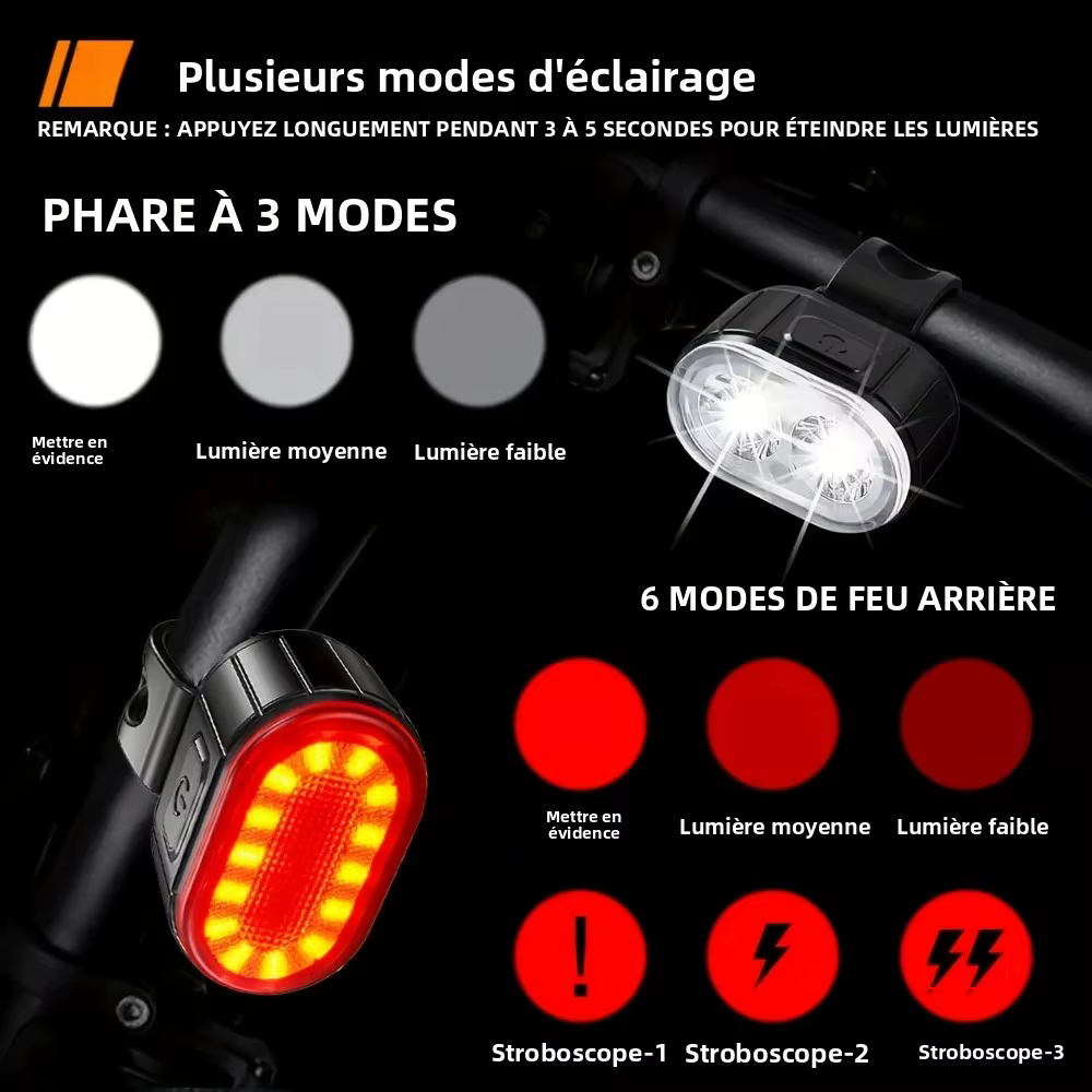 Feu avant et arrière de vélo Rechargeable