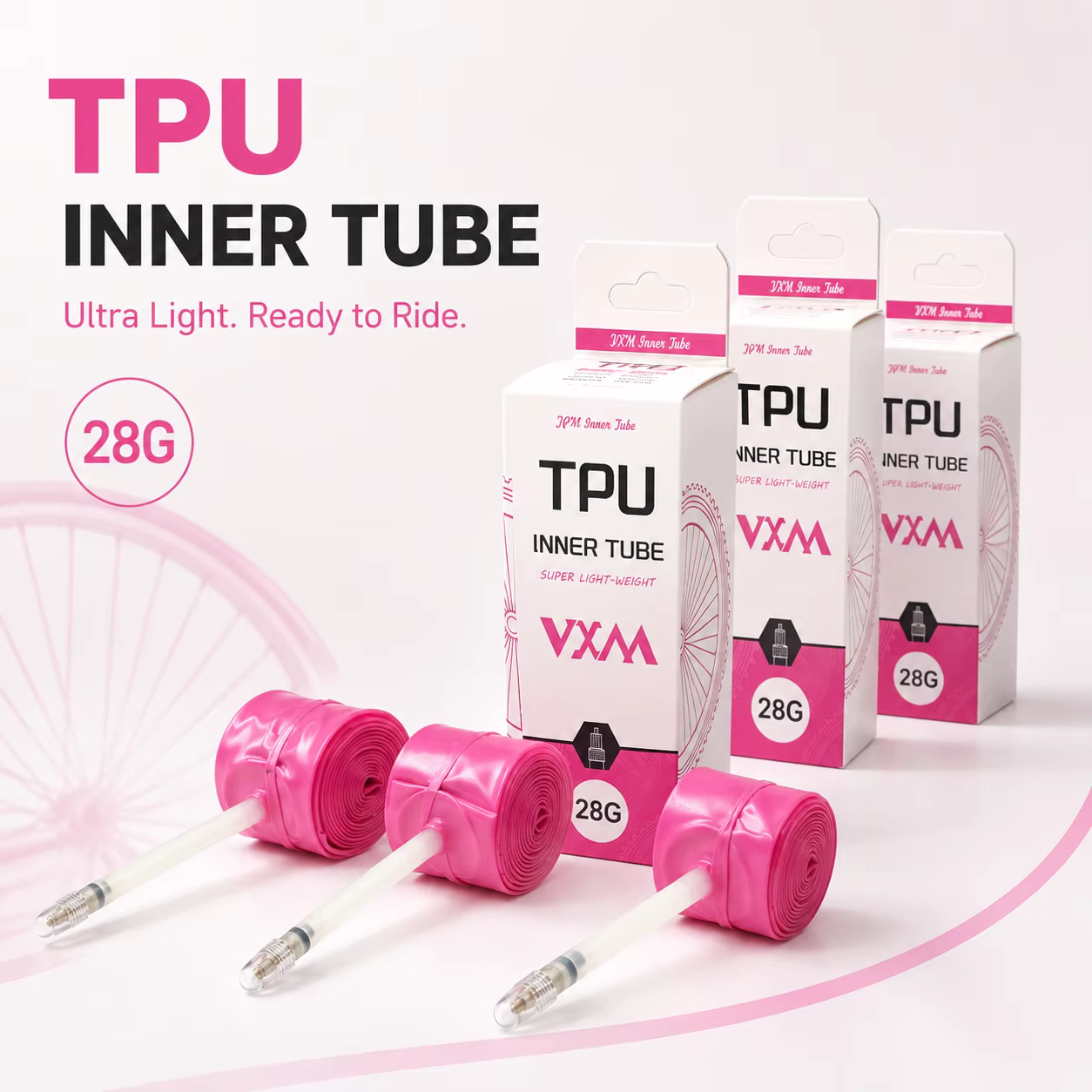1 chambre à air de vélo rose en TPU de 28g