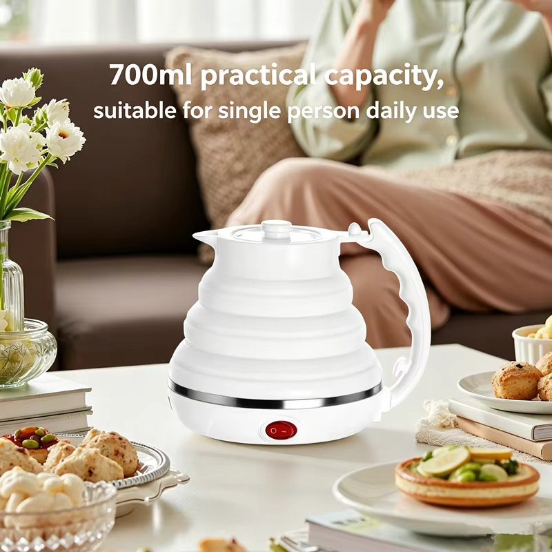 JFBONIN 555ml 220V Mini bouilloire électrique pliante Portable 700W chauffe-eau à Compression en Silicone pour une utilisation à la maison et en voyage facile
