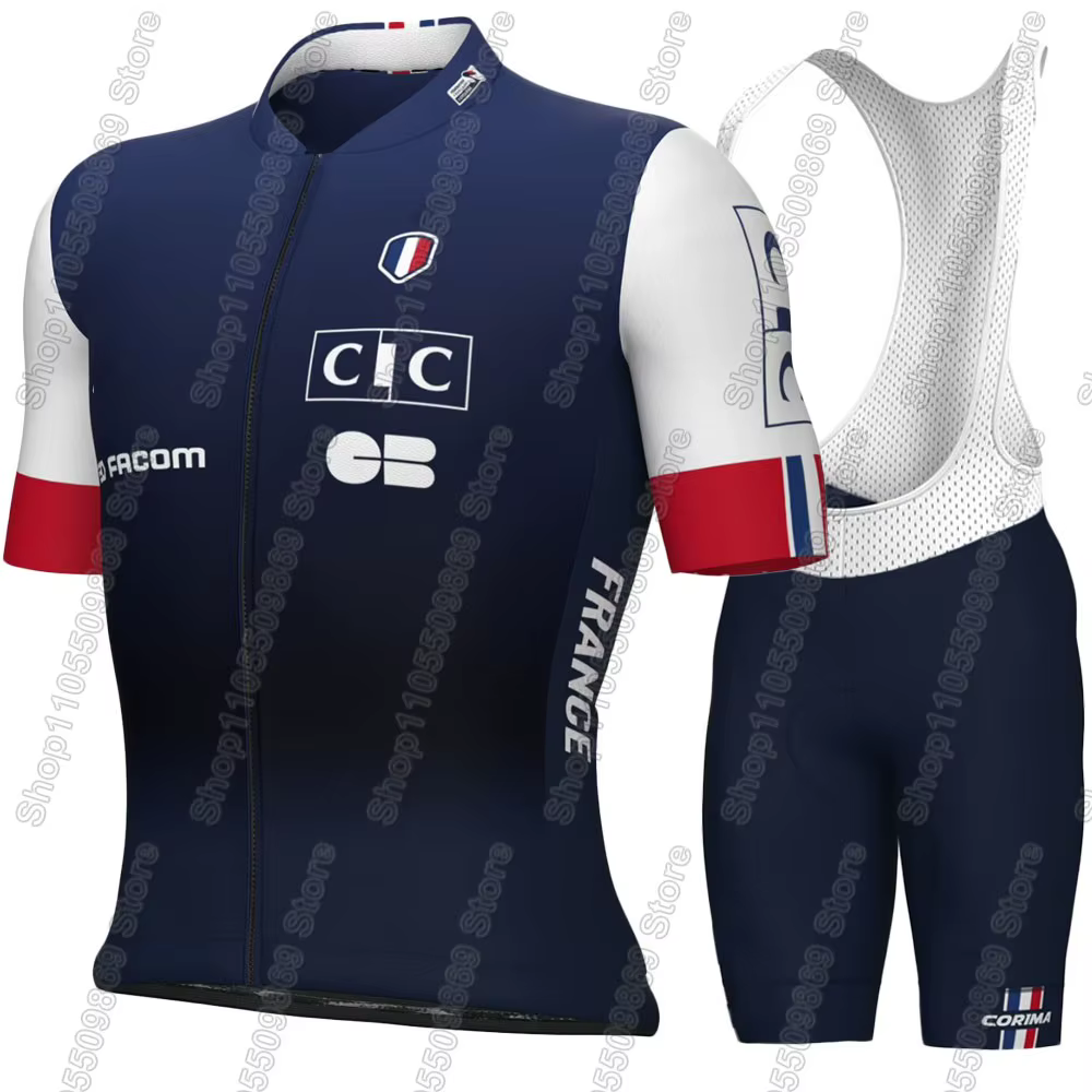 Ensemble Maillot et Short Cycliste Équipe Nationale de France 2026 – Tenue VTT et Vélo de Route à Manches Courtes