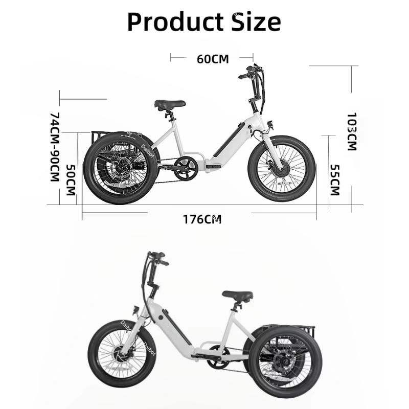 Puissant pliable léger 3 roues Cargo Tricycle électrique gros vélo pour adultes personnes âgées 500W hors route