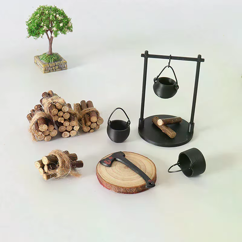 Feu de camp et théière miniatures, décorations de Sculpture miniatures modernes sur le thème fantastique, accessoires artisanaux de bricolage pour la maison et la cuisine