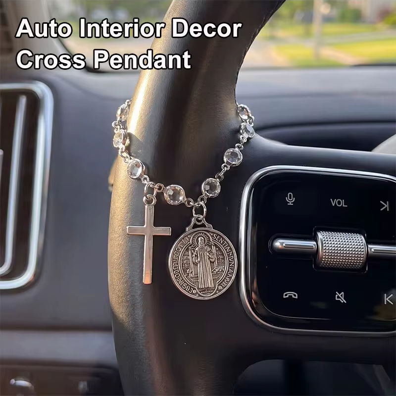 Accessoire de voiture, médaille et croix de Saint Benoît pour la décoration intérieure de voiture, pendentif de protection religieuse