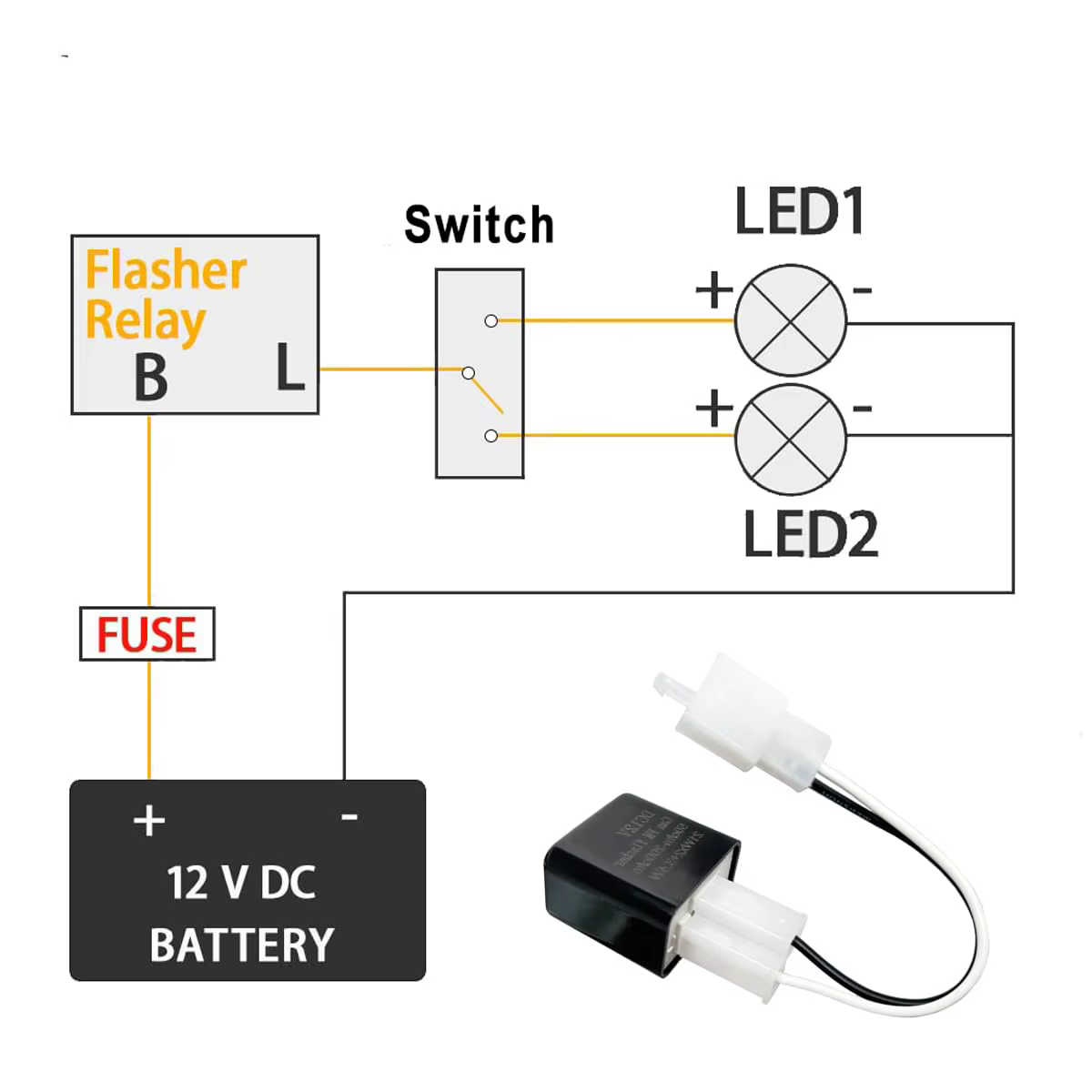 Relais de clignotant électronique LED réglable à 2 broches avec fils pour vélos motos scooters clignotants