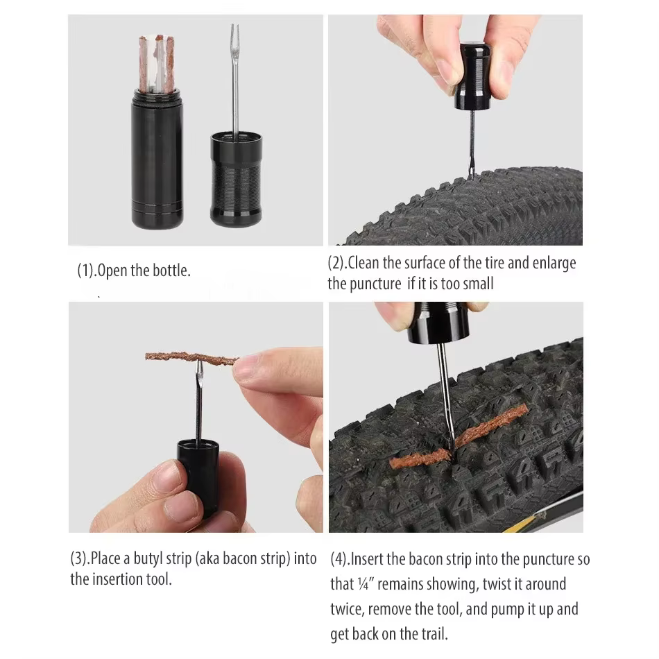 Kit de réparation de pneus tubeless pour vélos de route et VTT – Bouchons en caoutchouc