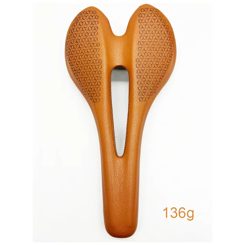Selle de vélo rétro marron en fibre de carbone faite à la main de 150/143 mm - Ultra légère et respirante