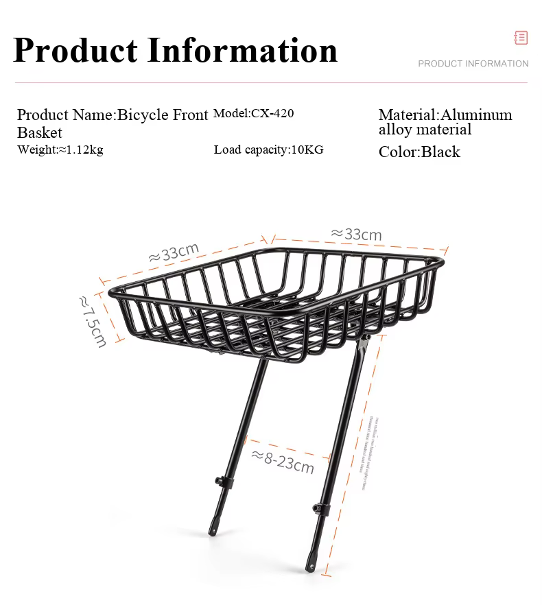 Panier de vélo support avant en alliage d'aluminium
