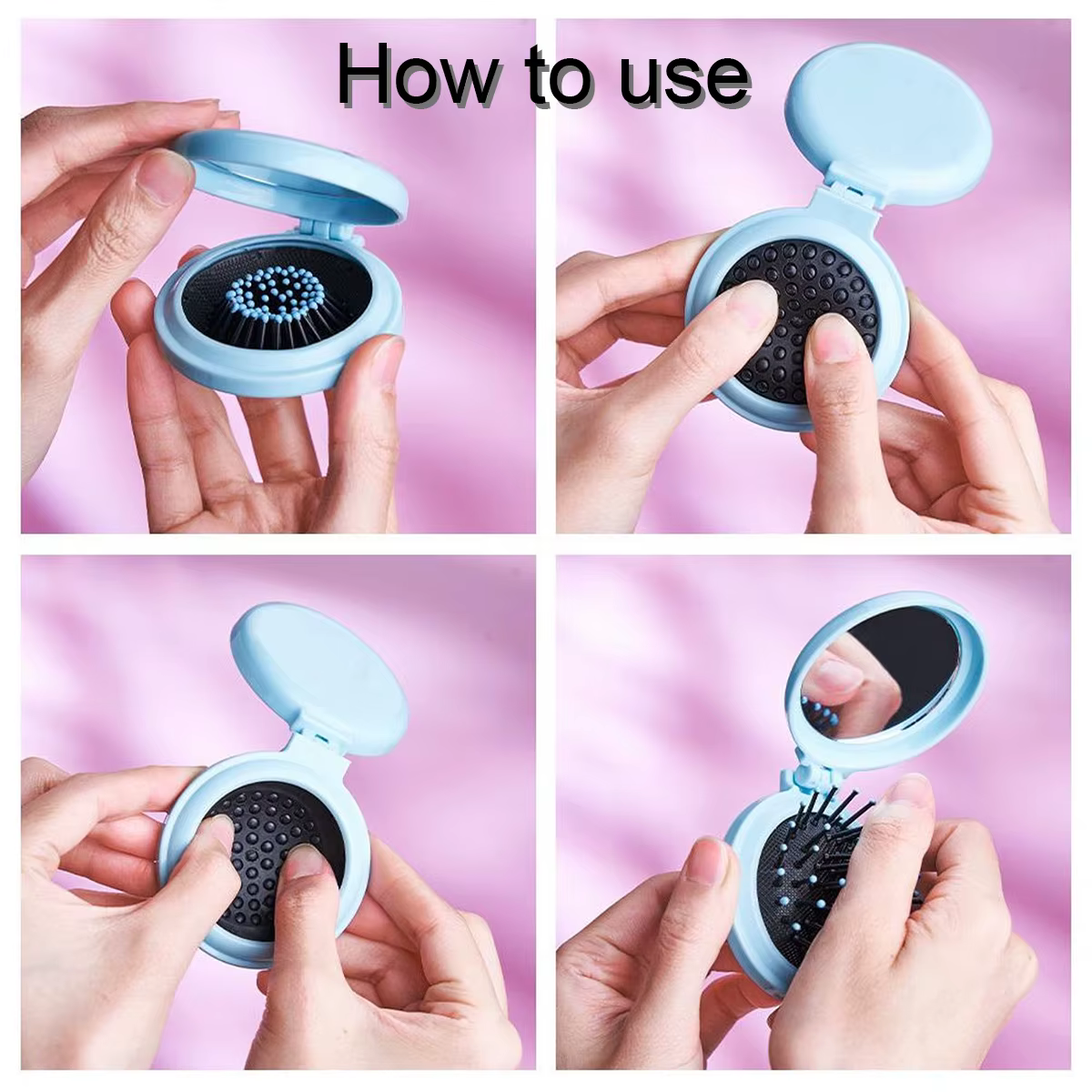 Brosse à cheveux de voyage pliable avec miroir 2-en-1, peigne de poche compact, peigne miroir pliable portable pour femmes, maquillage et soin quotidien