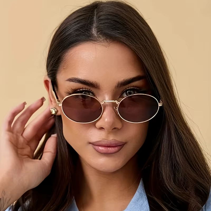 Cyclisme femme petites lunettes de soleil ovales en métal décontracté marque de mode