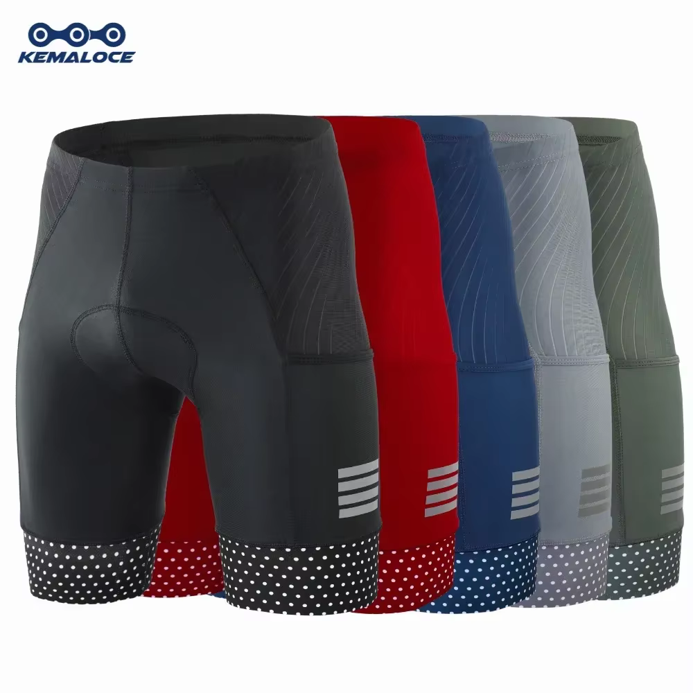 KEMALOCE short de cyclisme hommes blanc noir & gris & rouge Gel Pad été vélo Shorts course sur route Compression réfléch