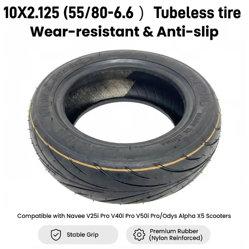 Pneu tubeless 10X2.125 55/80-6.6 pour trottinettes électriques Navee V25i Pro