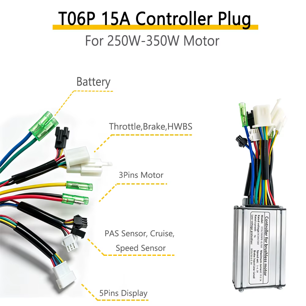 Contrôleur de vélo électrique KT T06P 15A 24V 36V 250W
