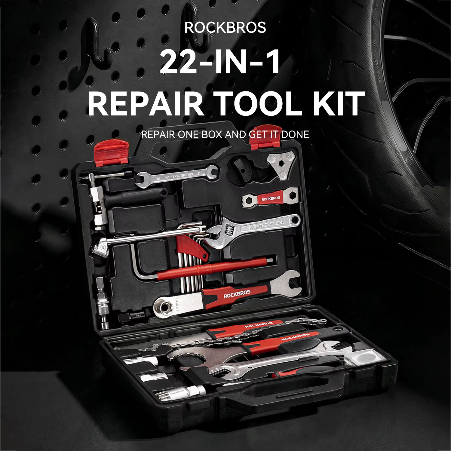 ROCKBROS Kit d'outils de réparation de vélo boîte multifonctionnelle 22 en 1 combinaison