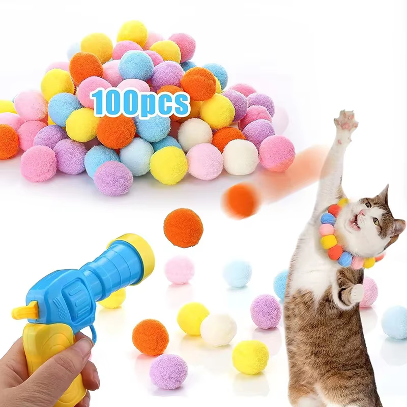 Jouets interactifs pour chat, jouet d'entraînement au lancement pour chaton, Mini pistolet de tir créatif, jeux de balle en peluche extensible, fournitures pour animaux de compagnie