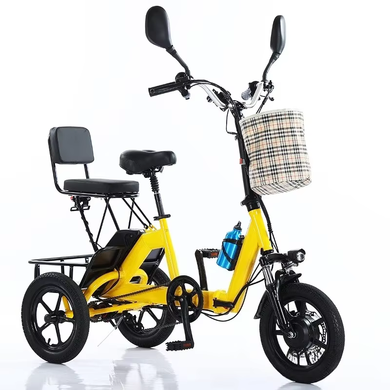 Tricycle électrique pliable de 14 pouces, 350W, 48V10.4Ah, en alliage d'aluminium, vélo électrique pour adultes, écran LCD, réglage à 3 vitesses avec phare et klaxon