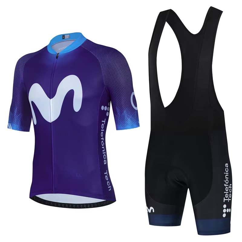 Ensemble de cyclisme TDF Movistar Team 2026 – Maillot bleu à manches courtes et short de vélo de route VTT
